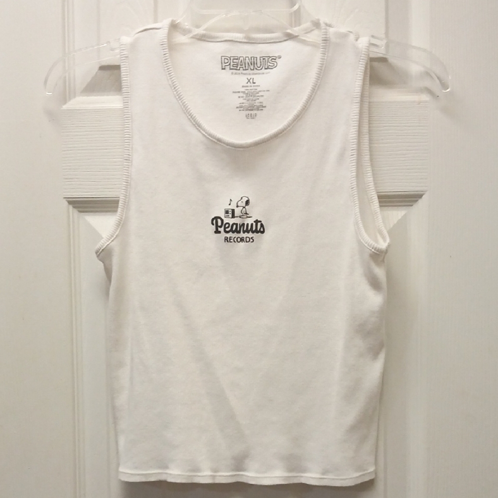 Peanuts Records Ribbed White Tank Top 2024 Peanuts Worldwide XL UNISEX KIDS